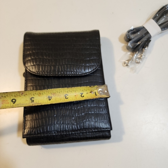 Londgoon Leather Black Crocodile Pattern Crossbody Cards Holder  Bag - Picture 9 of 13